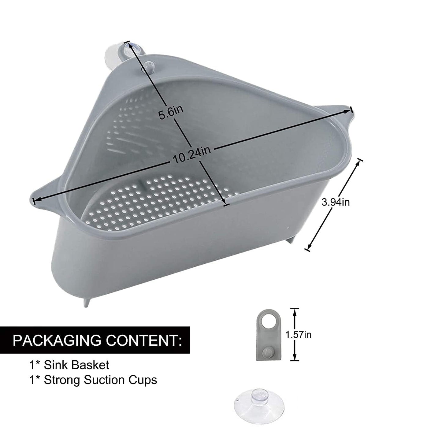 Triangular Sink Basket Strainer & Drain Shelf Organizer (Grey)