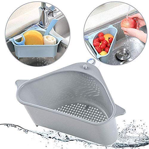 Triangular Sink Basket Strainer & Drain Shelf Organizer (Grey)