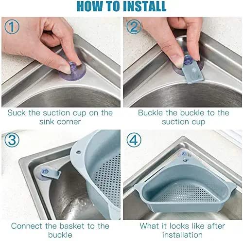 Triangular Sink Basket Strainer & Drain Shelf Organizer (Grey)